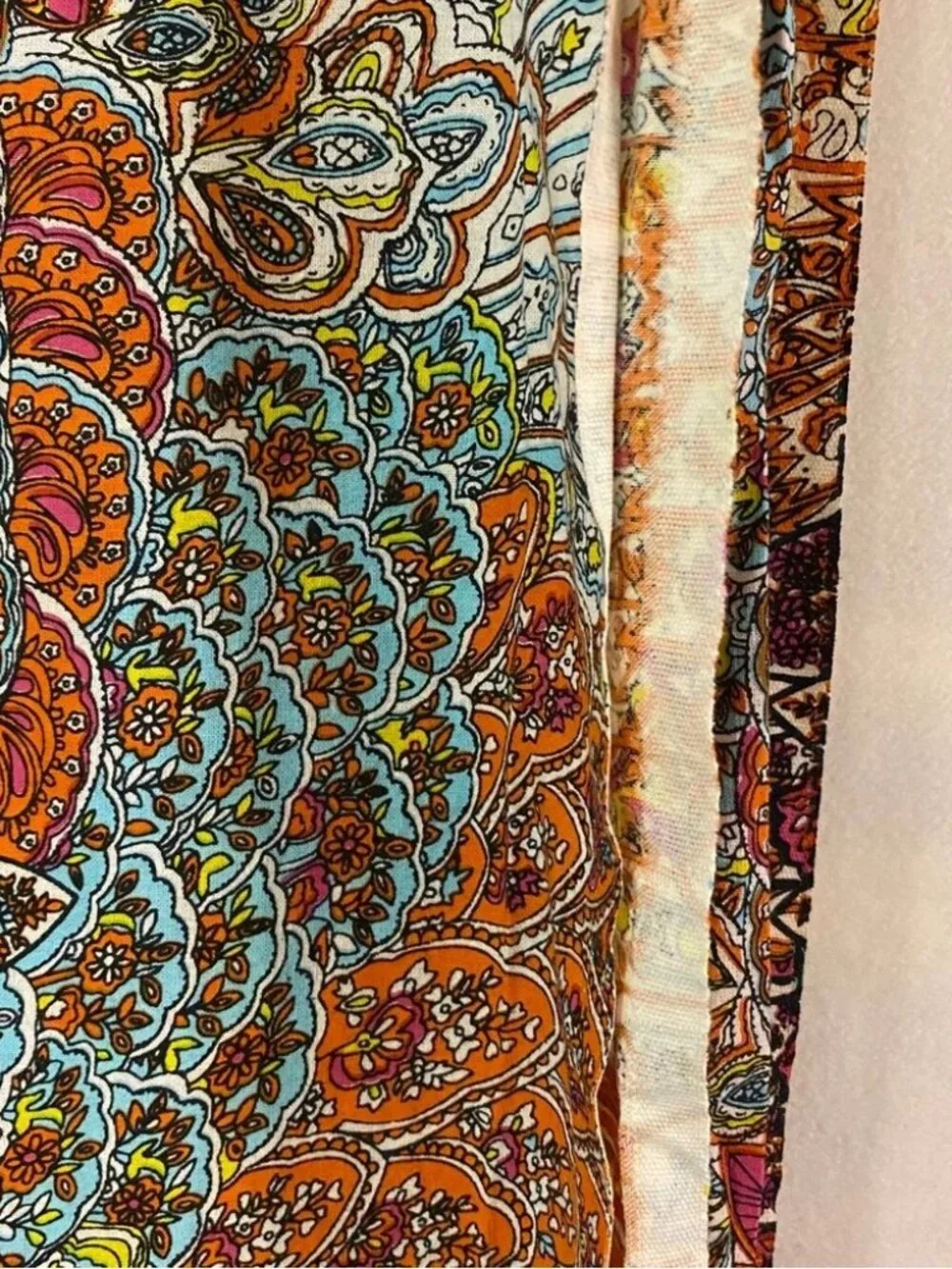 Anthropologie cotton pink orange feather print 84